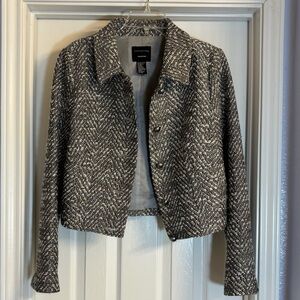 Doncaster Collection Women's Cropped Tweed Jacket Gray White Wool Blend Size 8
